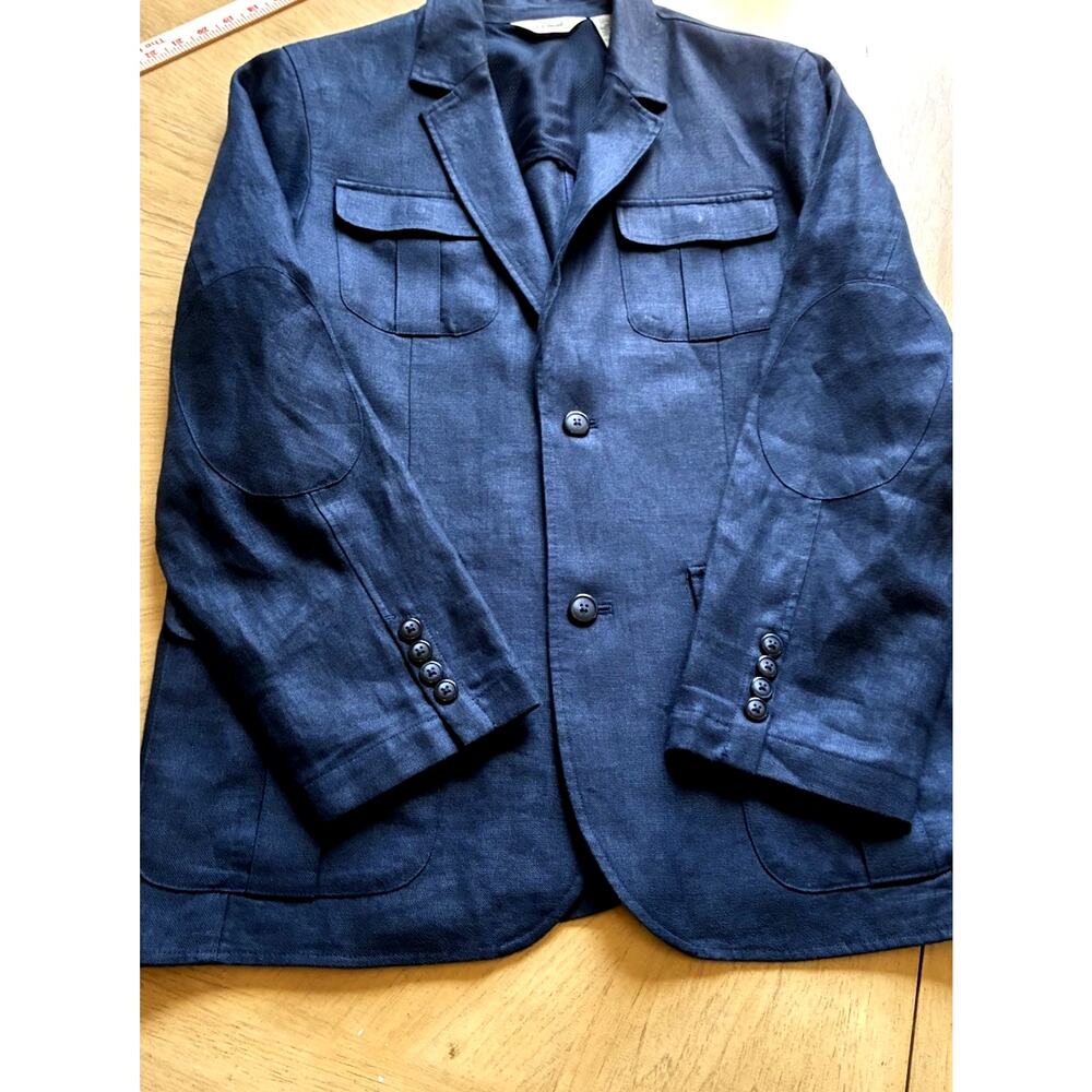 VTG LL Bean LINEN Jacket Men 42 Reg Field Safari Chore Coat Blazer Elbow Patches - Picture 3 of 16